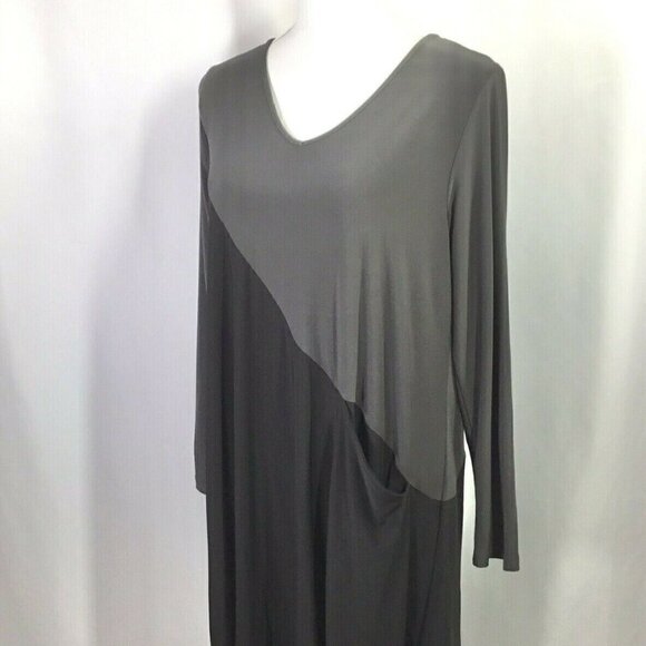 Sun Kim Dress USA Sz M Asymmetrical Comfy Casual Black Gray Long Sleeve Stretch - Picture 4 of 7